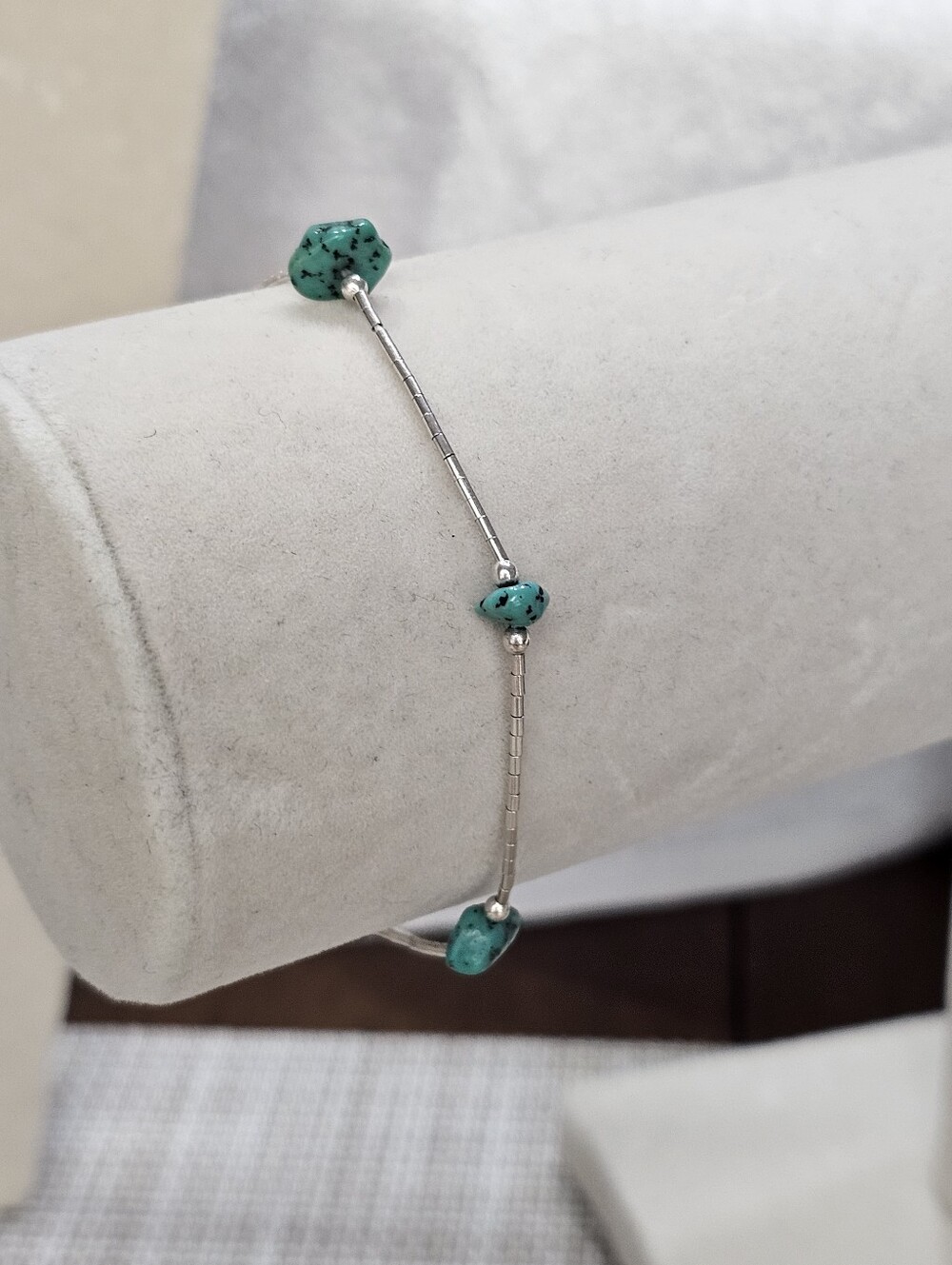 Sterling Silver Turquoise Nugget Bracelet with Barrel Clasp 6 1/2"